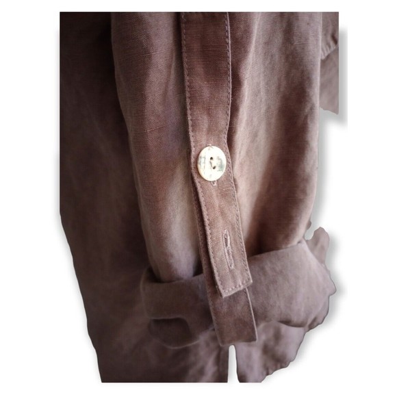 Neiman Marcus Womens Brown Linen Silk Button Down Blouse Camp Shirt Pockets 8 - Picture 7 of 12